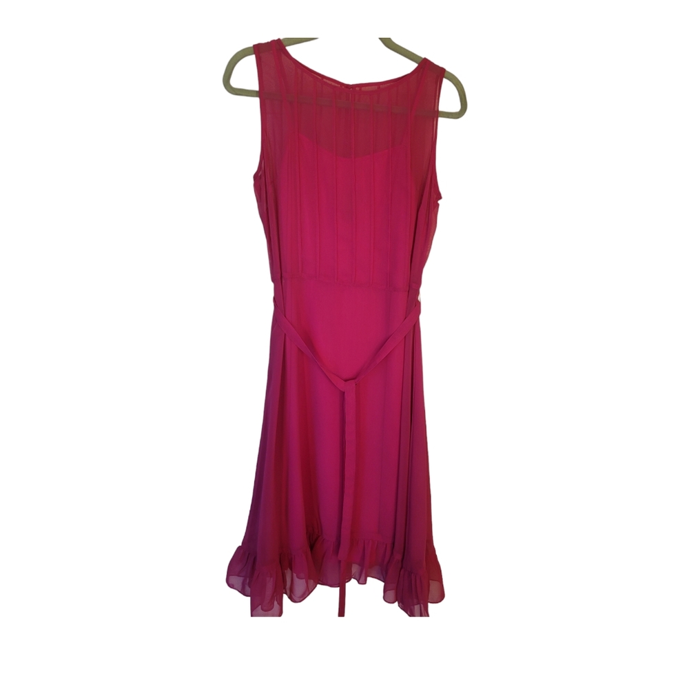 Bella Blue Magenta Pink Pintucked Bodice Belted Ruffle Hem Dress, 12